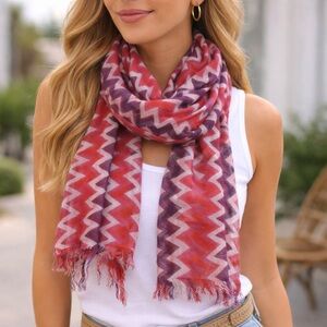 Red & Purple Chevron Pattern Scarf 100% Viscose with Fringe